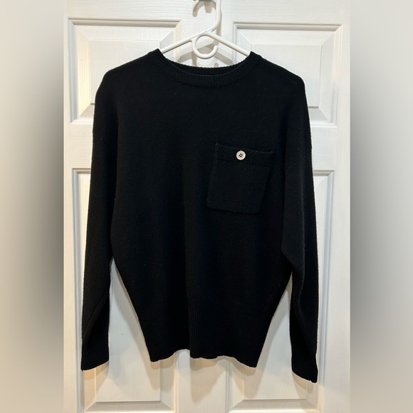 Lizsport Lambs Wool Sweater  Black Long Sleeve Button Close Chest Pocket Size M - Picture 1 of 7